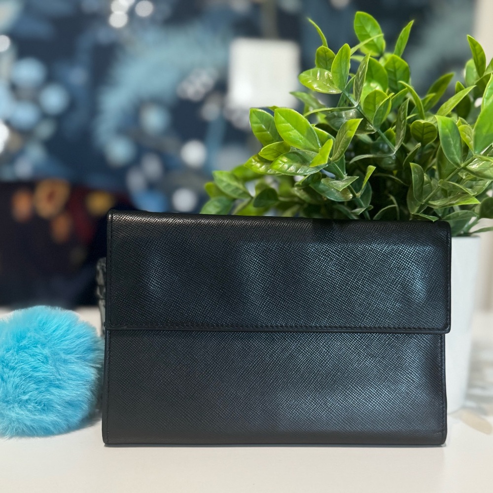 PRADA Saffiano Leather Continental Wallet Black Double Snap Closure - Authentic - Picture 2 of 8